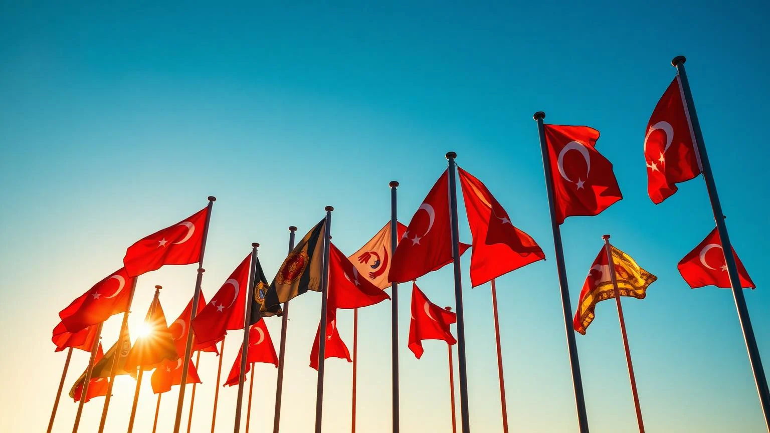 Gönderlerde dalgalanan bayraklar